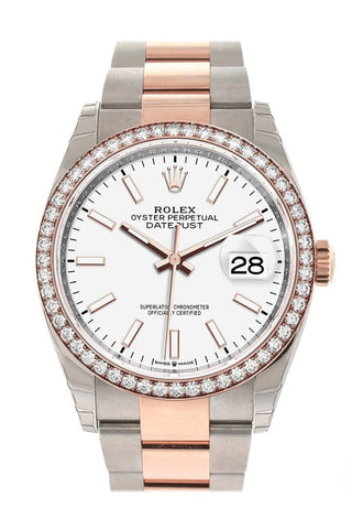 Rolex Datejust 36 White Dial Diamond Bezel Rose Gold Two Tone Watch 126281Rbr