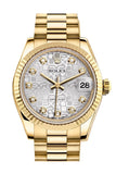 Rolex Datejust 31 Silver Jubilee Diamond Dial Fluted Bezel 18K Yellow Gold President Ladies Watch