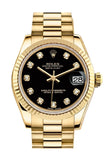 Rolex Datejust 31 Black Diamond Dial Fluted Bezel 18K Yellow Gold President Ladies Watch 178278 /