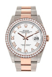 Rolex Datejust 36 White Roman Dial Diamond Bezel Rose Gold Two Tone Watch 126281RBR 126281 NP