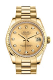 Rolex Datejust 31 Champagne Diamond Dial Fluted Bezel 18K Yellow Gold President Ladies Watch 178278