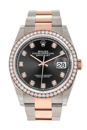 Rolex Datejust 36 Black Set With Diamonds Dial Diamond Bezel Rose Gold Two Tone Watch 126281Rbr