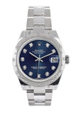 Rolex Datejust 31 Blue Diamond Dial Dome Set With Diamonds Bezel Ladies Watch 178344