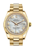 Rolex Datejust 31 White Mother of Pearl Roman Dial Fluted Bezel 18K Yellow Gold President Ladies Watch 178278