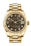 Rolex Datejust 31 Black Mother of Pearl Diamond Dial Fluted Bezel 18K Yellow Gold President Ladies Watch 178278