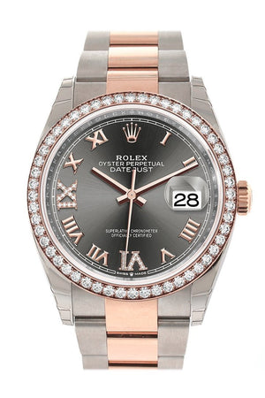 Rolex Datejust 36 Dark Rhodium Set With Diamonds Dial Diamond Bezel Rose Gold Two Tone Watch