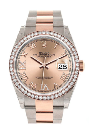 Rolex Datejust 36 Rose Set With Diamonds Dial Diamond Bezel Gold Two Tone Watch 126281Rbr