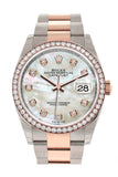 Rolex Datejust 36 White Mother-of-Pearl Set with Diamonds Dial Rose Gold Two Tone Watch 126281RBR 126281 NP