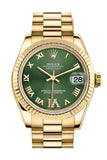 Rolex Datejust 31 Olive Green VI Diamonds Dial Fluted Bezel 18K Yellow Gold President Ladies Watch 178278