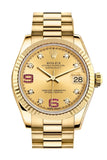 Rolex Datejust 31 Champagne Diamonds Rubies Dial Fluted Bezel 18K Yellow Gold President Ladies Watch 178278