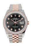 Rolex Datejust 36 Black Set with Diamonds Dial Diamond Bezel Rose Gold Two Tone Jubilee Watch 126281RBR 126281 NP