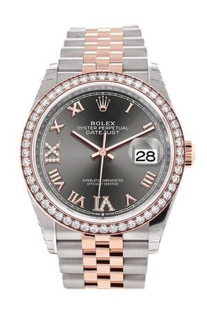 Rolex Datejust 36 Dark Rhodium Set With Diamonds Dial Diamond Bezel Rose Gold Two Tone Jubilee Watch