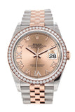 Rolex Datejust 36 Rose Diamonds Dial Diamond Bezel Rose Gold Two Tone Jubilee Watch 126281RBR 126281 NP