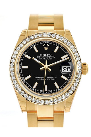 Rolex Datejust 31 Black Dial Diamond Bezel 18k Gold Watch 178288 WatchGuyNYC