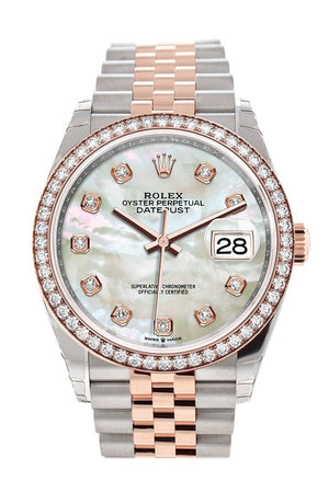 Rolex Datejust 36 White Mother-Of-Pearl Set With Diamonds Dial Diamond Bezel Rose Gold Two Tone