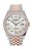 Rolex Datejust 36 White mother-of-pearl set with diamonds Dial Diamond Bezel Rose Gold Two Tone Jubilee Watch 126281RBR 126281 NP