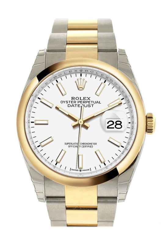 Rolex Datejust 36 White Dial Dome Bezel Oyster Yellow Gold Two