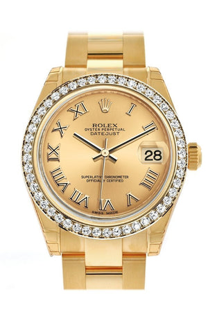 Rolex Datejust 31 Champagne Roman Dial Diamond Bezel 18K Yellow Gold Ladies Watch 178288 / None