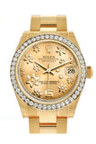 Rolex Datejust 31 Champagne Floral Motif Dial Diamond Bezel 18K Yellow Gold Ladies Watch 178288 /