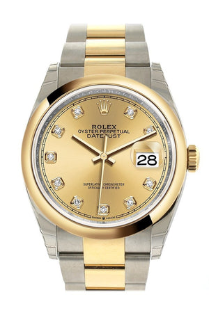 Rolex Datejust 36 Champagne Diamonds Dial Dome Bezel Oyster Yellow Gold Two Tone Watch 126203
