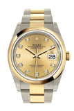 Rolex Datejust 36 Champagne Diamonds Dial Dome Bezel Oyster Yellow Gold Two Tone Watch 126203 NP