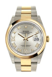 Rolex Datejust 36 Silver Set With Diamonds Dial Dome Bezel Oyster Yellow Gold Two Tone Watch 126203