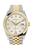 Rolex Datejust 36 Silver Jubilee design set with diamonds Dial Dome Bezel Jubilee Yellow Gold Two Tone Watch 126203 NP
