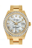 Rolex Datejust 31 White Mother Of Pearl Diamond Dial Bezel 18K Yellow Gold Ladies Watch 178288 /