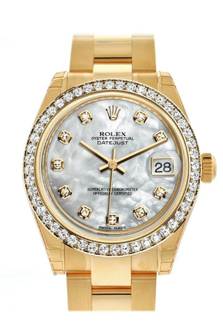Rolex Datejust 31 White Mother Of Pearl Diamond Dial Bezel 18K Yellow Gold Ladies Watch 178288 /