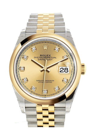 Rolex Datejust 36 Champagne-Colour Set With Diamonds Dial Dome Bezel Jubilee Yellow Gold Two Tone