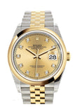 Rolex Datejust 36 Champagne-colour set with diamonds Dial Dome Bezel Jubilee Yellow Gold Two Tone Watch 126203 NP