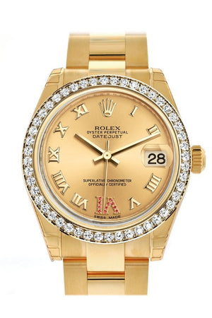 Rolex Datejust 31 Champagne Large Vi Rubies Dial Diamond Bezel 18K Yellow Gold Ladies Watch 178288 /