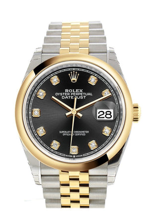 Rolex Datejust 36 Black Set With Diamonds Dial Dome Bezel Jubilee Yellow Gold Two Tone Watch 126203