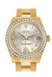 Rolex Datejust 31 Silver Large Vi Rubies Dial Diamond Bezel 18K Yellow Gold Ladies Watch 178288 /