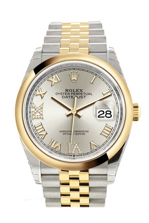 Rolex Datejust 36 Silver Set With Diamonds Dial Dome Bezel Jubilee Yellow Gold Two Tone Watch 126203