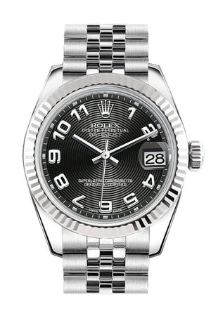 Rolex Datejust 31 Black Concentric Arab Dial White Gold Fluted Bezel Jubilee Ladies Watch 178274 /