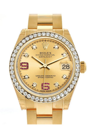 Rolex Datejust 31 Champagne Diamonds Rubies Dial Diamond Bezel 18K Yellow Gold Ladies Watch 178288 /