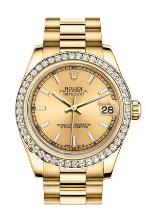 Rolex Datejust 31 Champagne Dial Diamond Bezel 18K Yellow Gold President Ladies Watch 178288 / None