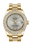 Rolex Datejust 31 Silver Dial Diamond Bezel 18K Yellow Gold President Ladies Watch 178288