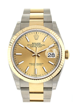 Rolex Datejust 36 Champagne-Colour Dial Fluted Bezel Oyster Yellow Gold Two Tone Watch 126233