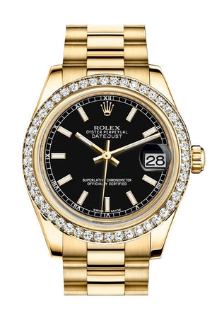 Rolex Datejust 31 Black Dial Diamond Bezel 18K Yellow Gold President Ladies Watch 178288 / None
