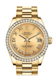 Rolex Datejust 31 Champagne Roman Dial Diamond Bezel 18K Yellow Gold President Ladies Watch 178288