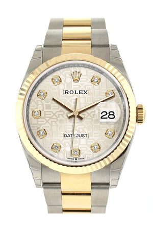 Rolex Datejust 36 Silver Jubilee Design Set With Diamonds Dial Fluted Bezel Oyster Yellow Gold Two