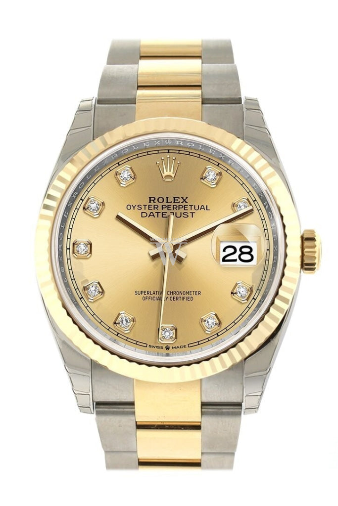 Rolex Datejust 36 Champagne-Colour Set With Diamonds Dial Fluted Bezel Oyster Yellow Gold Two Tone