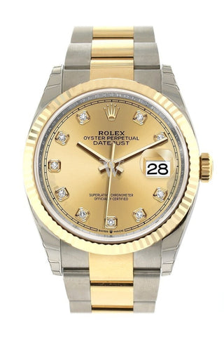 Rolex Datejust 36 Champagne-Colour Set With Diamonds Dial Fluted Bezel Oyster Yellow Gold Two Tone