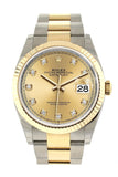 Rolex Datejust 36 Champagne-colour set with diamonds Dial Fluted Bezel Oyster Yellow Gold Two Tone Watch 126233 NP