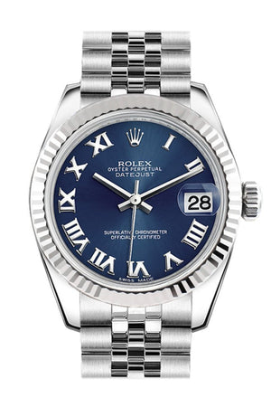 Rolex Datejust 31 Blue Roman Dial White Gold Fluted Bezel Jubilee Ladies Watch 178274 / None