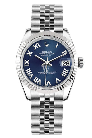 Rolex Datejust 31 Blue Roman Dial White Gold Fluted Bezel Jubilee Ladies Watch 178274