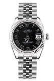 Rolex Datejust 31 Black Roman Dial White Gold Fluted Bezel Jubilee Ladies Watch 178274