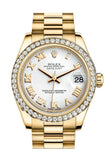 Rolex Datejust 31 White Roman Dial Diamond Bezel 18K Yellow Gold President Ladies Watch 178288 /